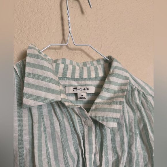Madewell Central Button Down Boxy Top Shirt Size Medium Striped Mint White - Picture 3 of 8